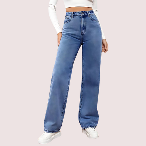 High Waisted Washed Straight Leg Jeans for Women Snazzyway