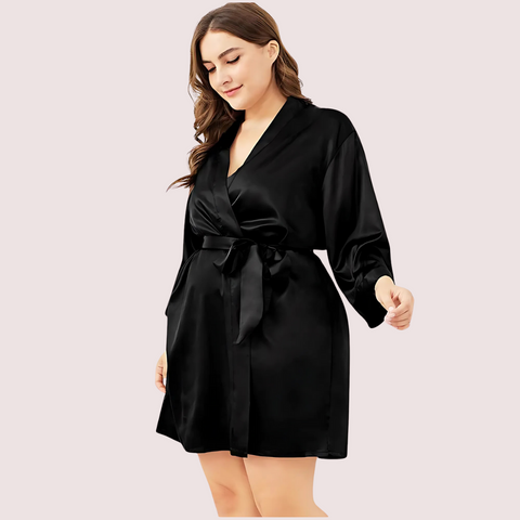 Black Luxe Japanese Silk-Satin Robe (5XL–6XL) Snazzyway