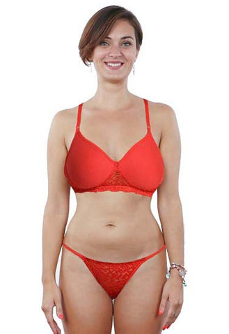 Sexy red padded bra thong set snazzyway