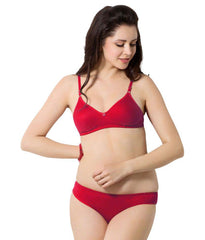 Cute Solid Red Pure Cotton Bra Panty Set snazzyway