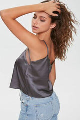 Mesh-Trim Satin Dark Grey Camisole snazzyway