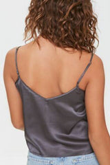 Mesh-Trim Satin Dark Grey Camisole snazzyway