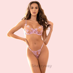 Women floral Lace Bralette Lingerie Thong Suit Snazzyway
