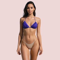 Ruffle Trimmed Halter Triangle Bikini Topa in Vibrant Royal Blue (Top Only) Snazzyway