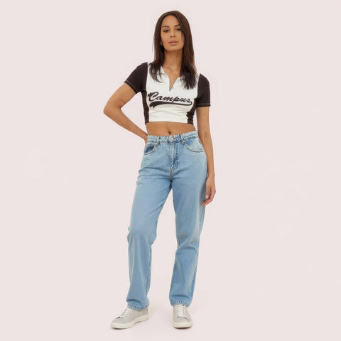 "Camper Chic" Contrast Zip Crop Top Snazzyway