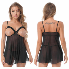 Babydoll Lace Open Cup See Through Lingerie French Daina