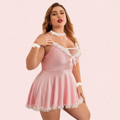 French Daina Stylish Pink Apron Maid Outfit with Luxury Panty Gift Snazzyway