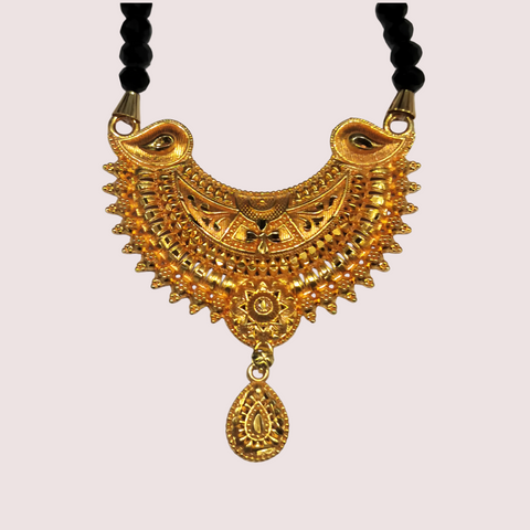 Traditional Crescent Pendant Long Mangalsutra with Gold-Toned Beads Snazzyway