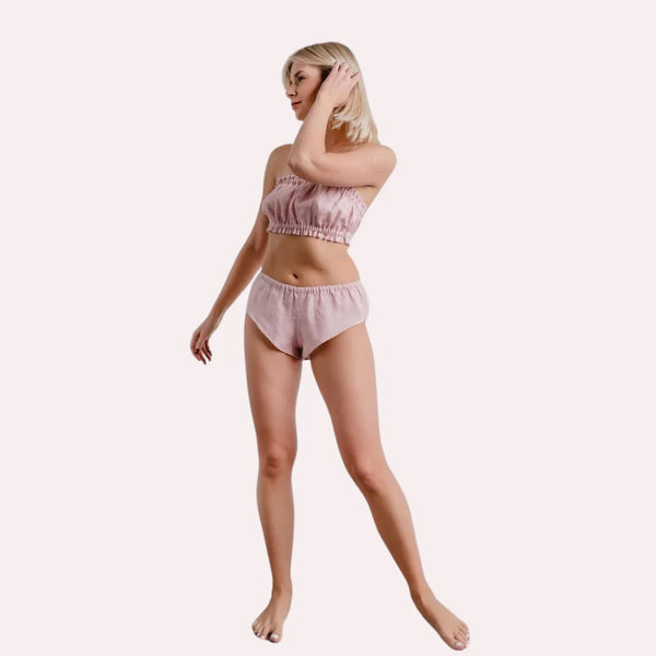 Snazzyway French Daina Organic Cotton Ruffled Bandeau & Vintage Knickers Set