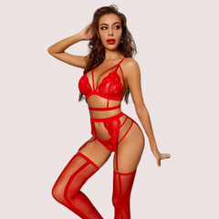 Floral Lace 3-Piece Lingerie Set Snazzyway