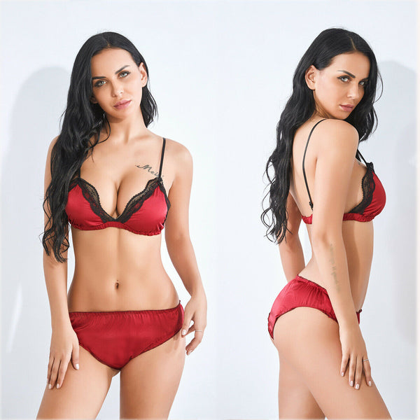 Snazzyway French Daina Premium Satin Bra and Panty Duo