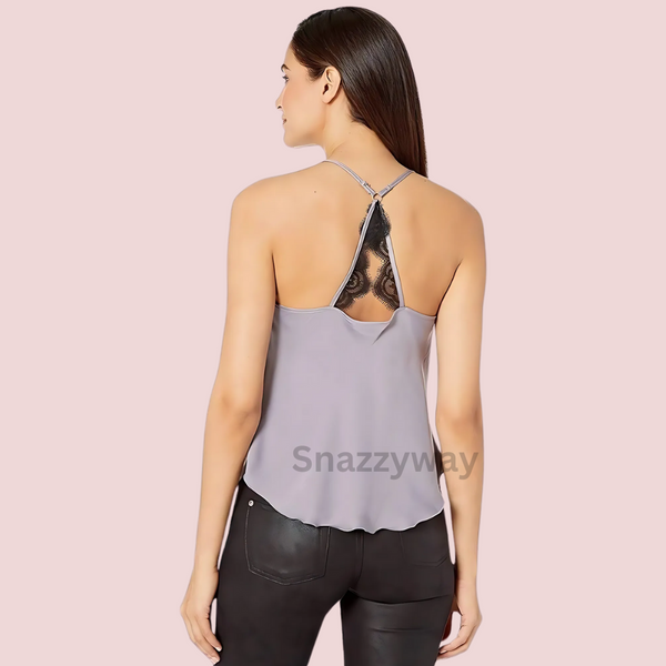 Women's floral Lace Satin V- Neck Cami Top Snazzyway