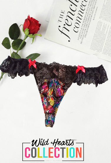 Lasenza Lingerie floral Printed Half -Transparent  Black Thong(sold out)