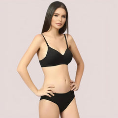 Cherry Hug – Black Cotton Bra & Panty Set Snazzyway