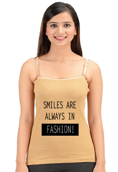 Beige Colored Black Wording Spaghetti Strap Camisole