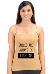 Beige Colored Black Wording Spaghetti Strap Camisole snazzyway