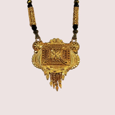 Regal Dual-Strand Black Bead Mangalsutra with Antique Pendant Snazzyway