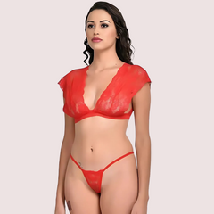 Very Sexy Red Lace Bra G-String Set Snazzyway