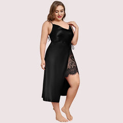 Satin Nightgown with Slit for Plus Size Women Snazzyway