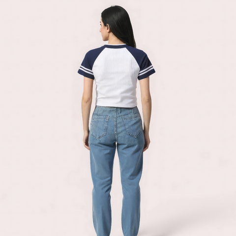 "Brooklyn 76" Varsity Crop Top – Navy & White Snazzyway
