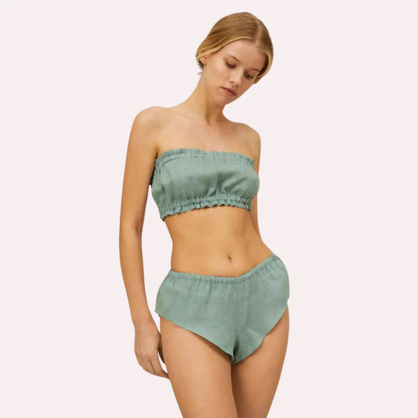 Snazzyway French Daina Organic Cotton Ruffled Bandeau & Vintage Knickers Set