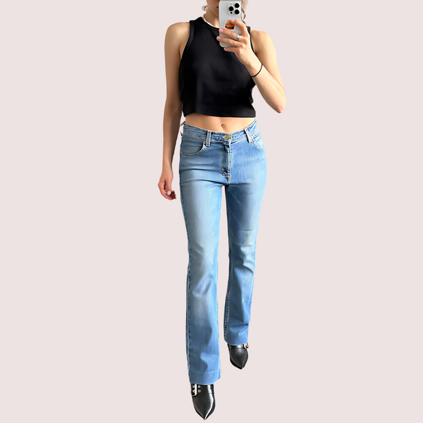 Women's Light Blue High Waist Denim Jeans Snazzyway
