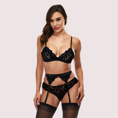 Exotic black lace bra set with garter belt Snazzyway