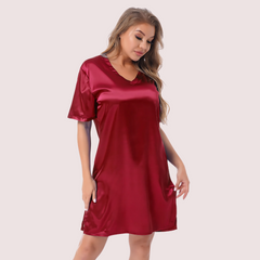 Silk satin sexy Maroon short sleepwear Snazzyway