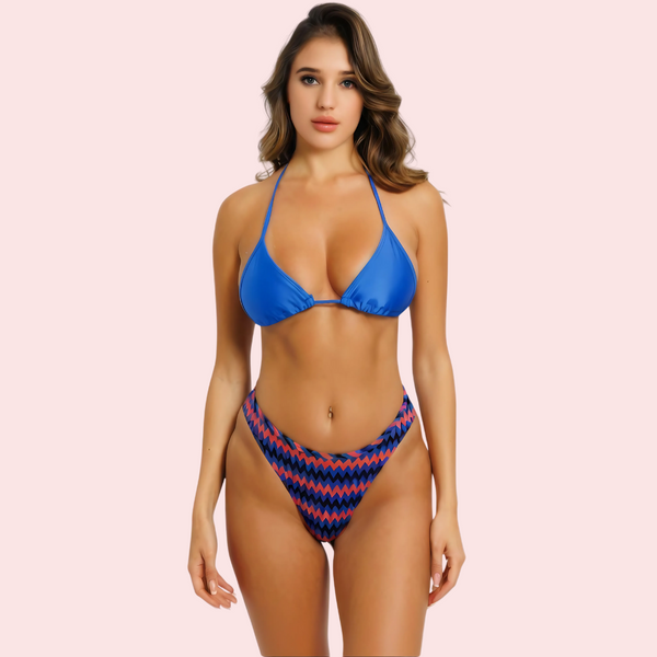 Cheeky Red & Blue Geometric Print Bikini Bottom Snazzyway