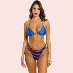 Cheeky Red & Blue Geometric Print Bikini Bottom Snazzyway