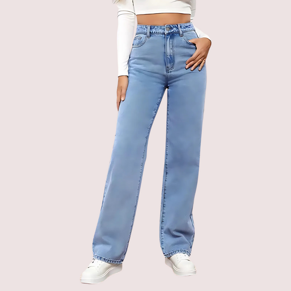 Women's Fashionable Washed High Waist Straight Jeans Snazzyway