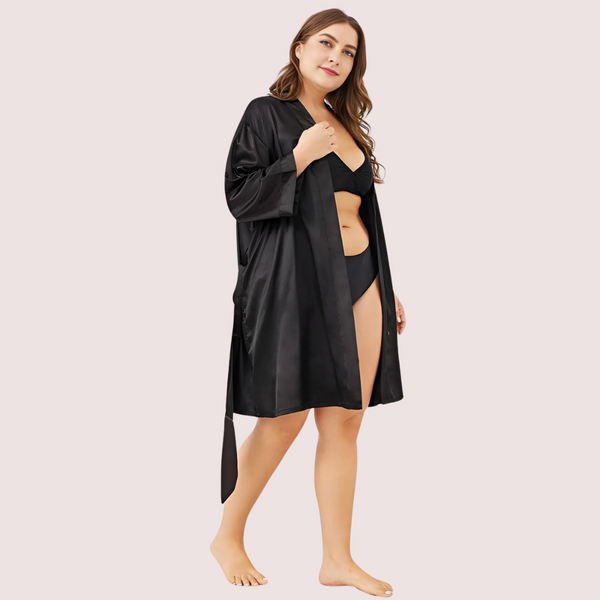 Black Luxe Japanese Silk-Satin Robe (5XL–6XL) Snazzyway