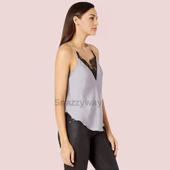 Women's floral Lace Satin V- Neck Cami Top Snazzyway