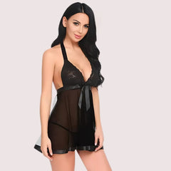 Flirty Sheer and Lace Chemise in Black Snazzyway