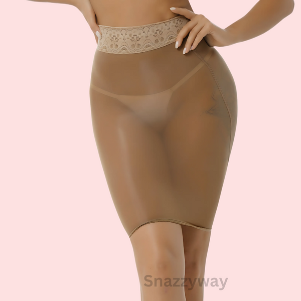 Sexy transparent beige skirt lingerie Snazzyway