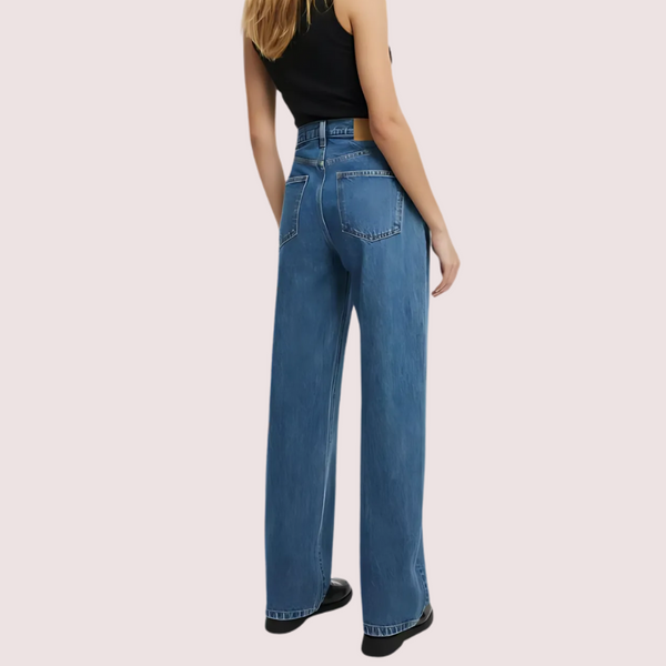Smokey Blue Denim Loose Fit Straight Jeans for Women Snazzyway