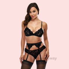 Exotic black lace bra set with garter belt Snazzyway