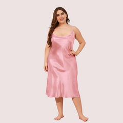 Solid Satin Slip Dress for 4XL 5XL Women Snazzyway