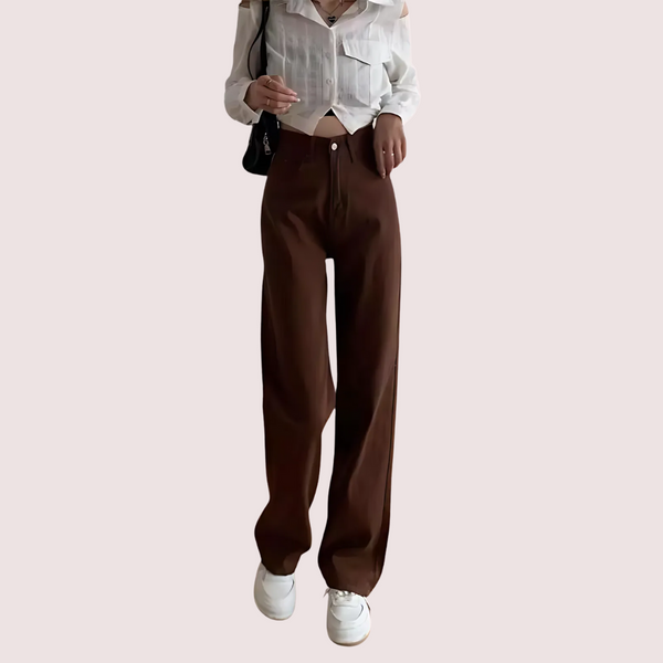 Women's Brown High Rise Wide Leg Loose Denim Jeans Snazzyway