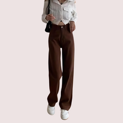 Women's Brown High Rise Wide Leg Loose Denim Jeans Snazzyway