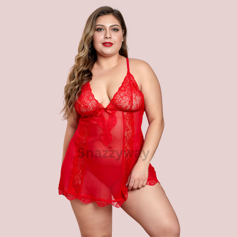 Seductress Lace Mesh Plus Size Babydoll Snazzyway