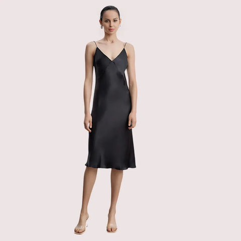 Silk Slip V-Neck Cocktail Party Dress Snazzyway