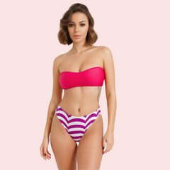 Vibrant V-Cut Striped High-Waisted Bikini Bottom Snazzyway