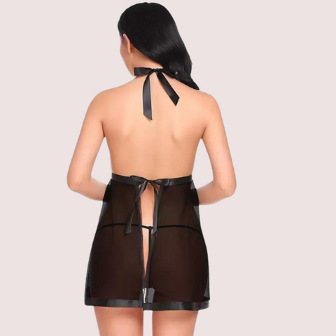 Flirty Sheer and Lace Chemise in Black Snazzyway