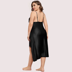 Satin Nightgown with Slit for Plus Size Women Snazzyway