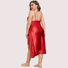 Plus Size Lace Trim Sleep Dress with Cowl Neck Snazzyway