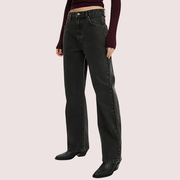 Women's Loose Straight Jeans in Smokey Black Denim Snazzyway