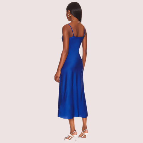 Glamorous Blue Satin Slip Midi Dress Snazzyway