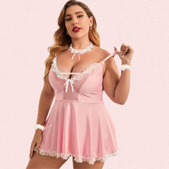 French Daina Stylish Pink Apron Maid Outfit with Luxury Panty Gift Snazzyway