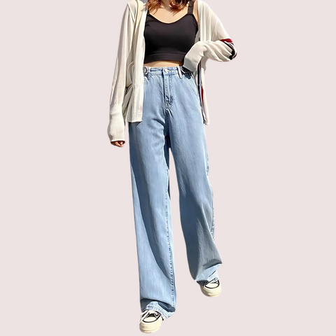 Women's Stylish High Waist Wide Leg Straight Jeans Snazzyway